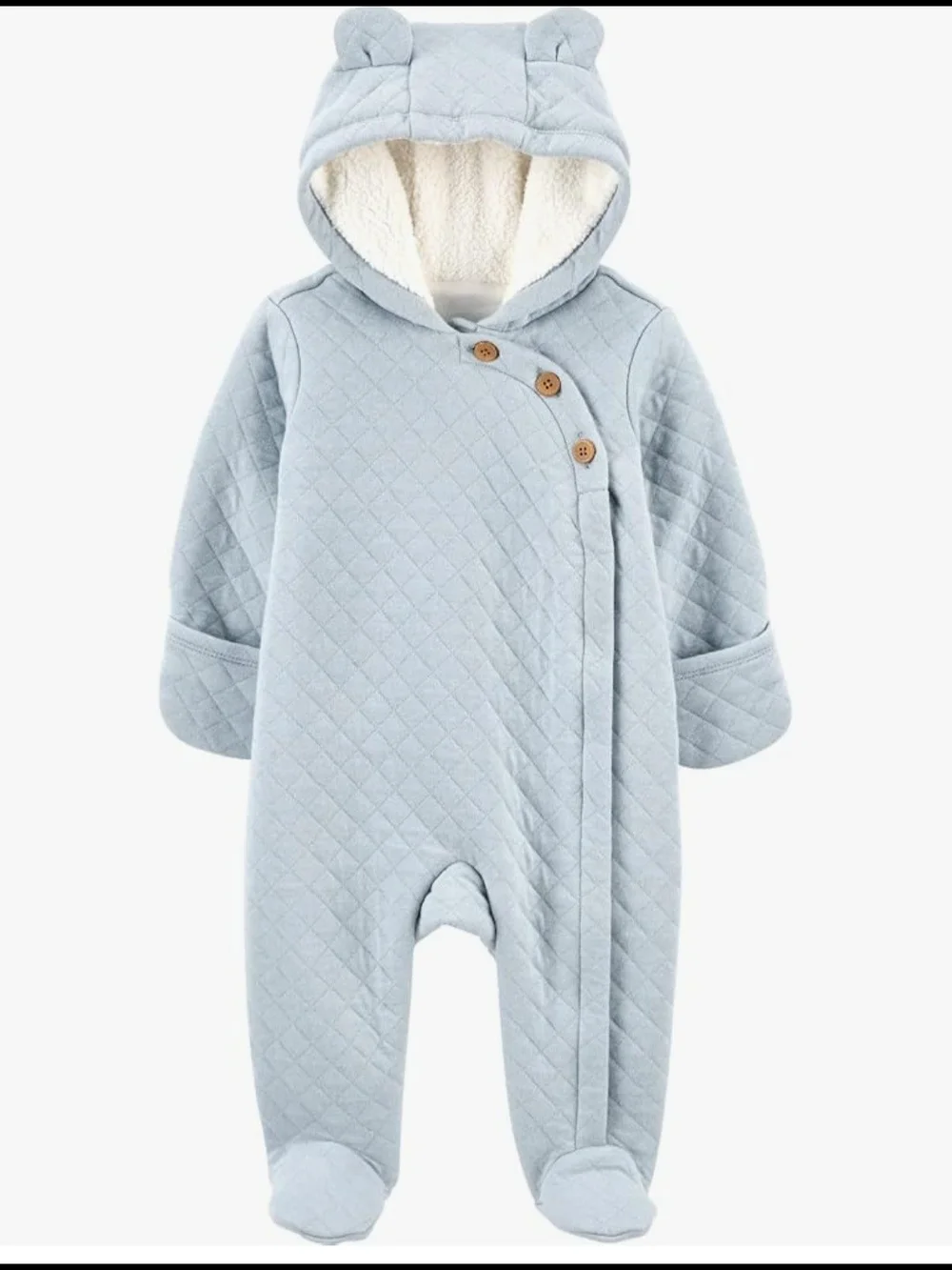 Carter's Baby Quilted Pram Snowsuit 3 Months Blue Hooded Bunting Sherpa Lined